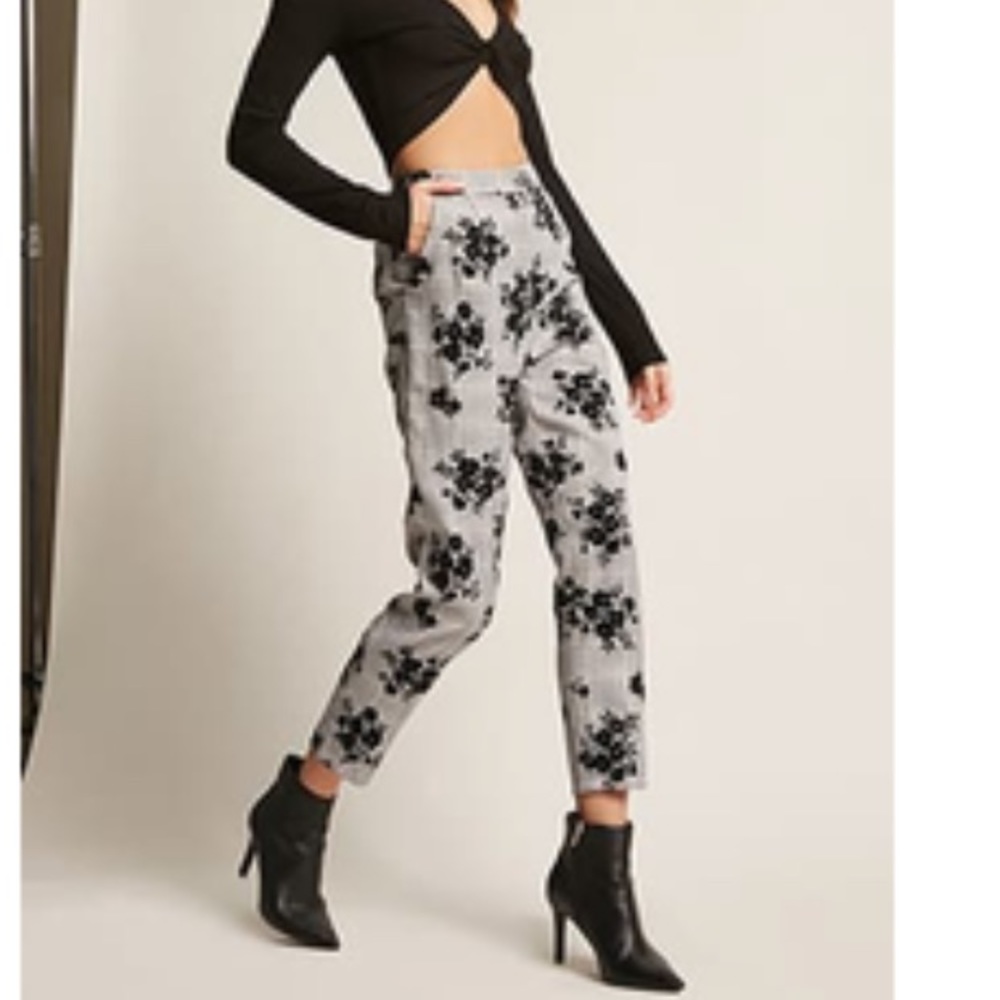 Slacks with velvet floral decal